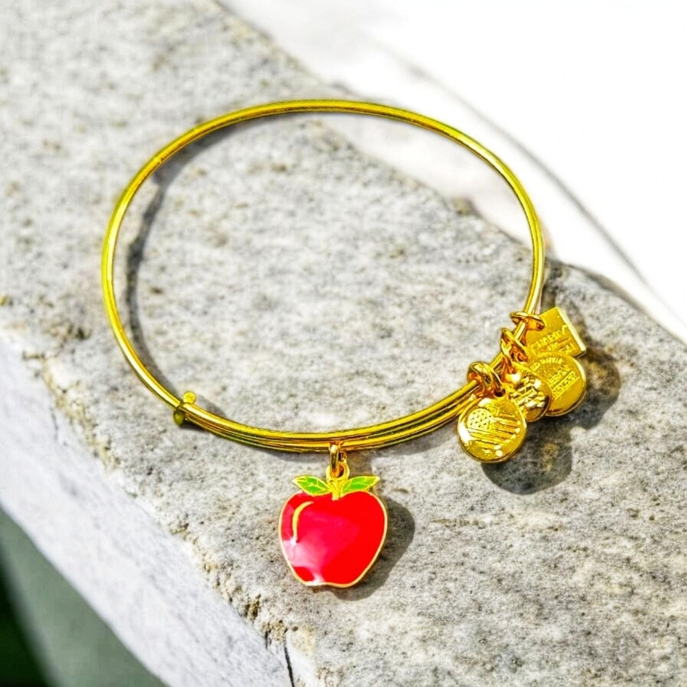 Alex And Ani Gold Tone Red Apple 2017  Charm Bracelet - Picture 2 of 15